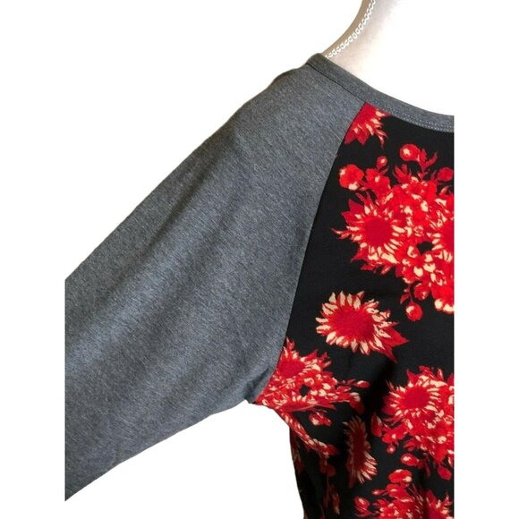 LuLaRoe Randy L Baseball Tee Long Sleeve Womens Top Black & Gray Floral NWT - Picture 4 of 9